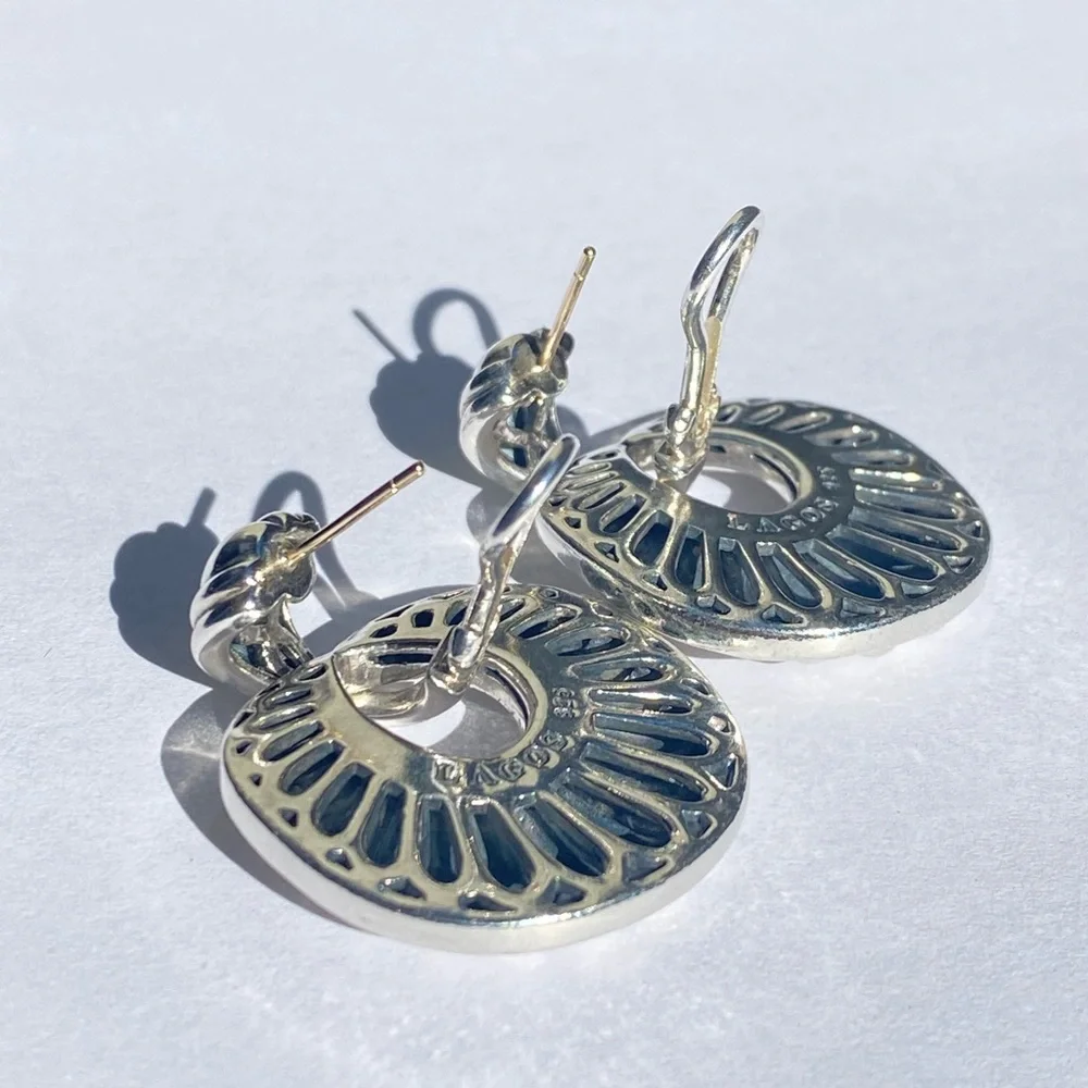 Vintage LAGOS 925/14KT post Chi Chi round fluted earrings✨ - Picture 8 of 16